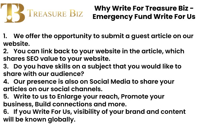 Why Write For Treasure Biz - Emergency Fund Write For Us